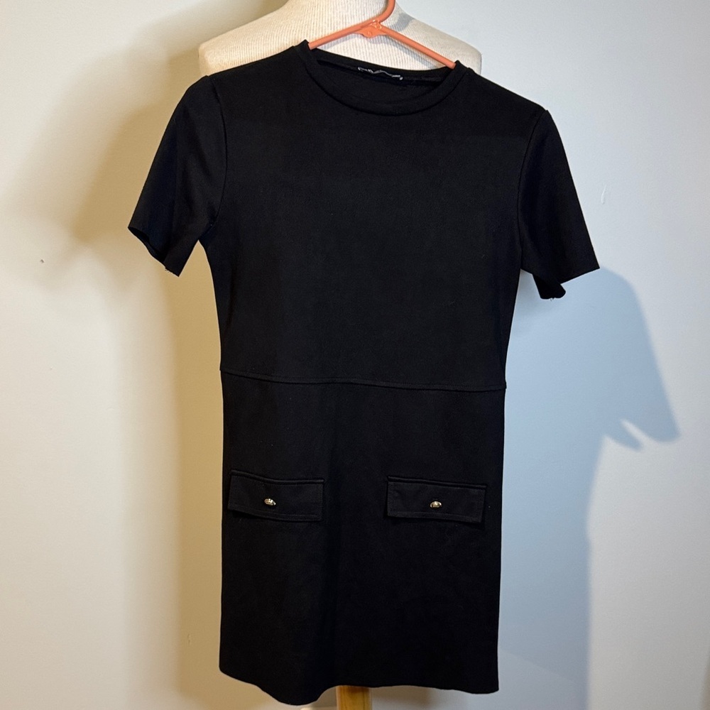 Zara Black Mini Dress With Pocket Accents